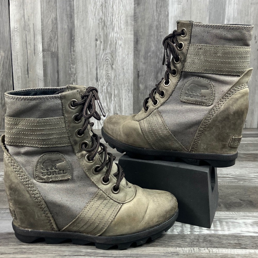 Sorel Womens Joan of Arctic Wedge II Boots Quarry Grey NL3046-052 Size 6
